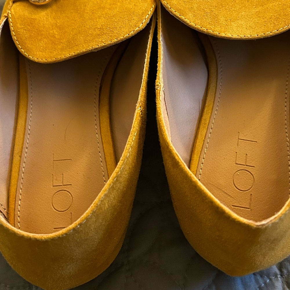 LOFT Mustard Yellow Faux Suede Loafers Elegant Slip-On Flats Shoes - Picture 5 of 5